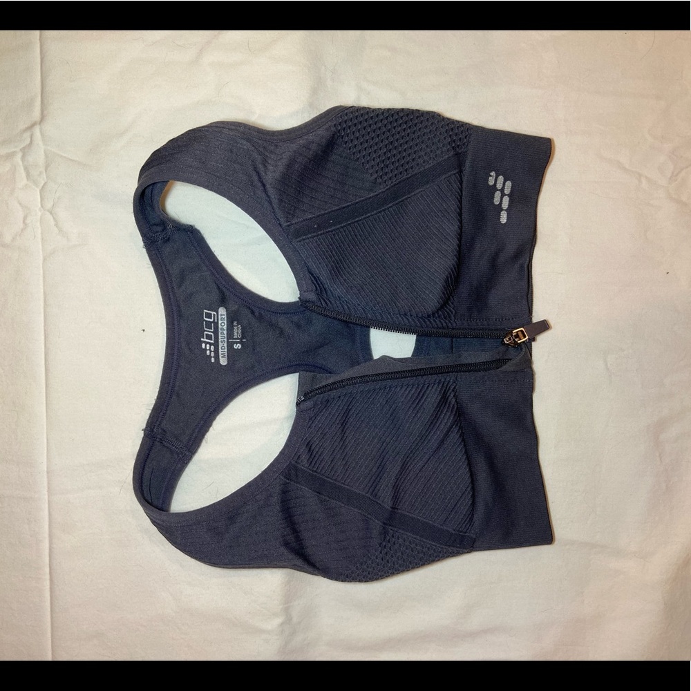 BCG zip up sports bra, grey, adult small